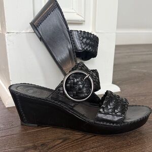Nurture by Lamaze Black Woven Leather Wedge Sandals with Buckle 8.5